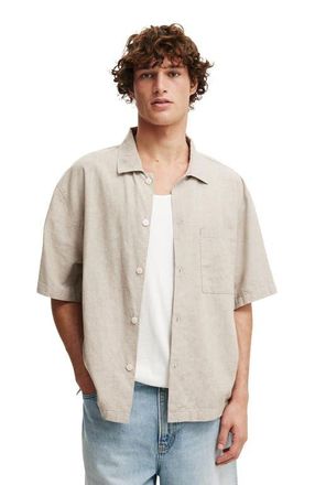 Cotton On Mens Eli Linen Blend Short Sleeve Shirt in Textured Oatmeal at Nordstrom, Size Xx-Large