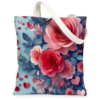 Generic Canvas Tote Bag for Shopping 13x15, Paper Cut Craft Romantic Flower Reusable Grocery Print Bag for Women, Holiday Beach Aesthetic Painting Gift Decor