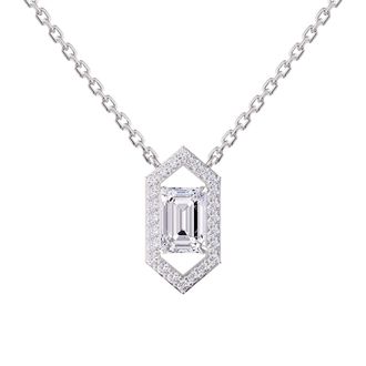 Diamond2Deal 14k White Gold 1.75 Carat Emerald Cut Lab Grown Diamond Pendant Necklace 18