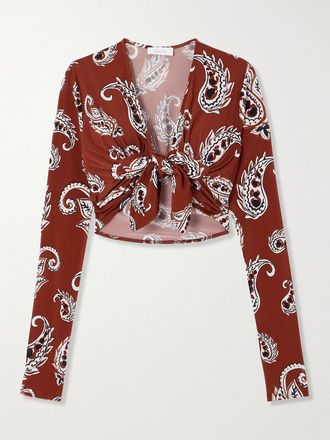 Paco Rabanne Crop Top In Crêpe Stretch Con Stampa Paisley - Rosso