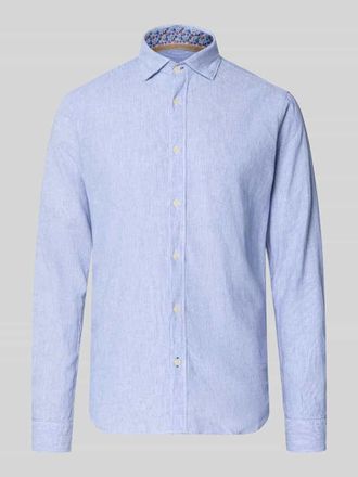 Fil Noir Regular Fit Business-Hemd aus Leinen-Baumwoll-Mix Modell ROMA in Blau, Gr&ouml;&szlig;e 38