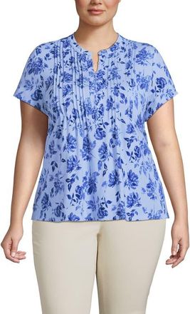 Lands End Plus Size Lightweight Jersey Button Pintuck Top in Misty Blue Graphic Floral at Nordstrom, Size 1 X