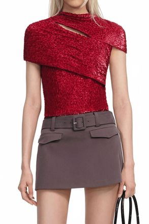 Self Portrait Fil Coupe Cut Out Short Sleeve Top In Red