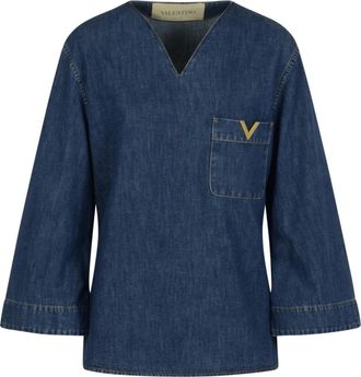 Valentino Blouses, female, Blue, Size: S Denim Chambray Shirt