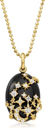 Ross-Simons Black Agate and. Lab-Grown Diamond Moon and Stars Pendant Necklace in 18kt Gold Over Sterling