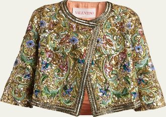 Valentino Garavani Floral Sequin Caplet Jacket