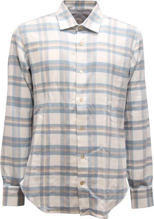 Eleventy Premium Flanellen Overhemd - Heren - Casual Overhemden - Blauw - M - Overhemden