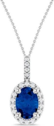 Allurez Oval Lab Blue Sapphire & Diamond Halo Pendant Necklace 14K in 1.13Ct/white Gold at Nordstrom, Size 18