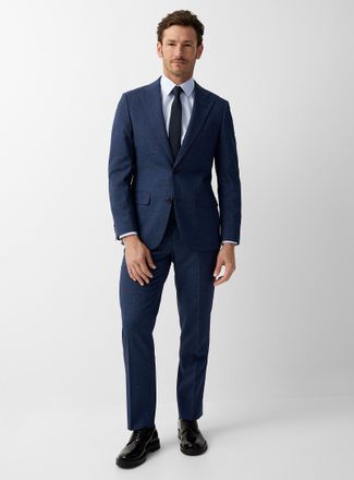 Le 31 Mens Marzotto wool midnight blue Prince of Wales suit London fit - Semi-slim