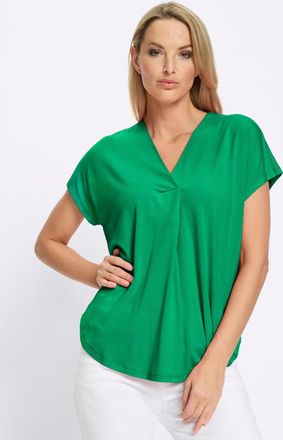 Heine Blusenshirt HEINE Shirtbluse, Damen, Gr. 34, grasgr&uuml;n, 95% Viskose, 5% Elasthan, unifarben, V-Ausschnitt, Shirts Blusenshirt