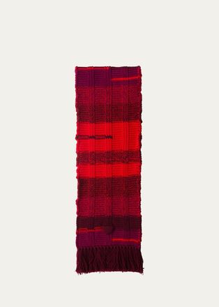 Prada Fringed Rib Knit Wool Scarf