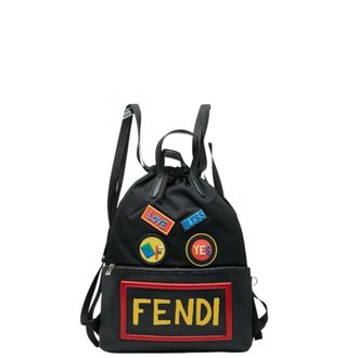 Fendi Black Multi-Color Nylon Leather Backpack (Pre-Owned)