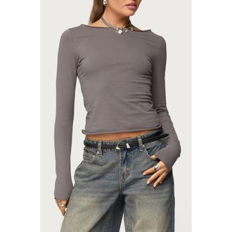 Edikted Nico Boat Neck Long Sleeve Top in Dark-Gray at Nordstrom, Size X-Small