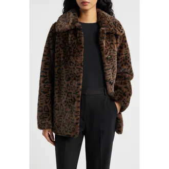 Mango Zurich Leopard Spot Faux Fur Coat in Brown at Nordstrom Rack, Size Small