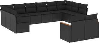vidaXL Set De Sof&aacute;s De Jard&iacute;n 12 Piezas Cojines Rat&aacute;n Sint&eacute;tico Negro Vidaxl