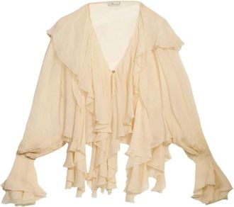 Blumarine Blouse van cr&ecirc;pe de Chine met ruches - Dames - Blouses - Beige - XS - Overhemden