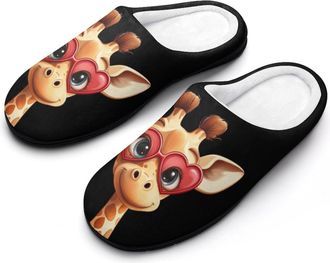 Generic Funny Giraffe Womens Slippers Warm House Slippers Indoor House Shoes with Anti-Skid Rubber Sole