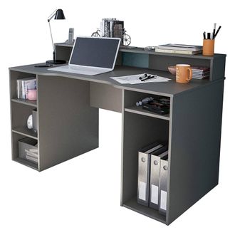 Dmora Escritorio Moderno Para Pc De Juegos, Soporte Para Cd, Estantes, 136 X 88 X 67 Cm, Color Antracita, Con Embalaje Reforzado - Dmora