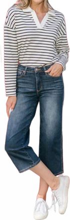 Judy Blue Mid Rise Tummy Control Crop Wide Jeans In Blue