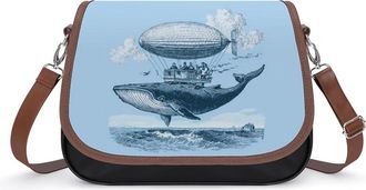 Generic Whale with Airship Floating Fashion Womens Crossbody Bags Novelty Handbag Shoulder Bag Purse