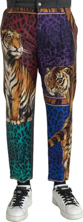 Dolce & Gabbana Multicolor Tiger Leopard Cotton Loose Tapered Mens Pants