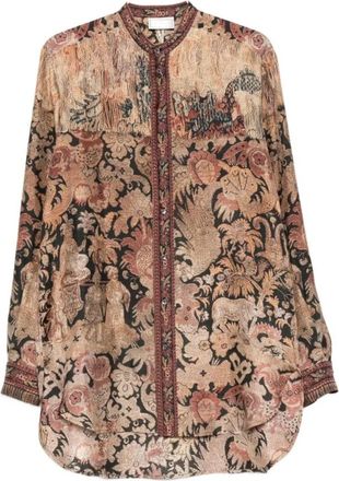 Pierre-Louis Mascia Band Collar Blouse - Dames - Blouses - Bruin - L - Overhemden