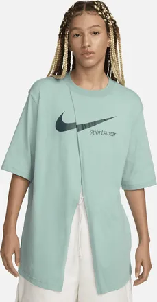 Nike Womens Nike Sportswear Collection Oversized Slit Short-Sleeve Top in Green | FB8345-309