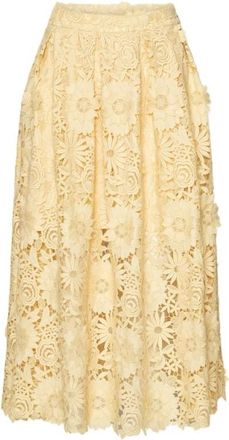 Rotate 3D Lace Midi Rok - Dames - Midirokken - Beige - L - Polyester - Rokken