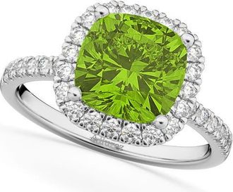 Allurez Cushion Cut Halo Peridot & Diamond Engagement Ring 14k in 3.11Ct/white Gold at Nordstrom, Size 6.5