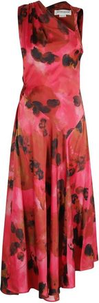 Victoria Beckham Bloemig Gedrapeerd Midi Jurk - Dames - Feestkleedjes - Rood - XS - Kleedjes