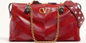 Valentino Garavani Valentino Garavani Panthea Medium Shoulder Bag in Suede and Nappa with Chevron Motif Wo