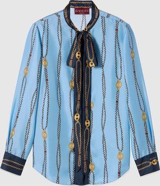 Gucci Printed Silk Twill Shirt, Blue, Ready-to-wear