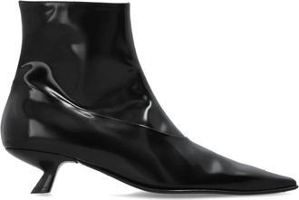Marni Schoenen, Dames, Zwart, 39 EU, Leer, Leren Enkellaarsjes met Hak