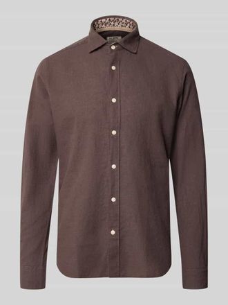 Fil Noir Regular Fit Business-Hemd aus Leinen-Baumwoll-Mix Modell ROMA in Dunkelbraun, Gr&ouml;&szlig;e 38