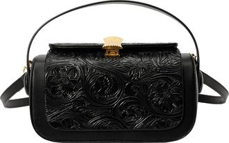 Generic Cymwer Women PU Leather Shoulder Bag Vintage Square Bag Floral Handbag for Party(Black) (Black)