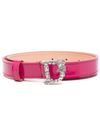 Dsquared2 patent-finish crystal-embellished belt - women - Patent Calf Leather - 70 - Pink