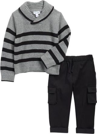 Splendid Stripe Sweater & Cargo Pants Set in Black Stripe at Nordstrom, Size 18-24M
