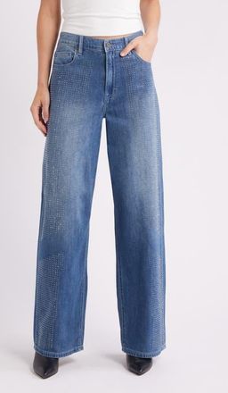 Hidden Jeans Oversize Rhinestone Baggy Wide Leg Jeans in Dark Wash at Nordstrom, Size 28