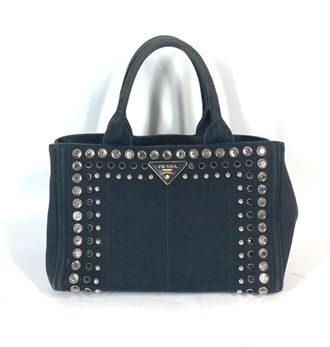 Prada Black Canvas Handbag Shoulder Bag Tote Bag (Pre-Owned)