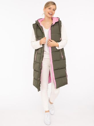 Zwillingsherz Steppweste ZWILLINGSHERZ Smile, Damen, Gr. XXL, gr&uuml;n (khaki), Steppware, Obermaterial: 100% Polyester, Basic knielang, ohne Ausschnitt, Westen Steppwe