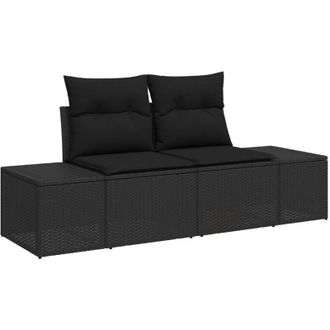 vidaXL Sof&aacute; De Jard&iacute;n Con Coj&iacute;n Negro 123 X 62 X 69cm Rat&aacute;n Sint&eacute;tico Vidaxl