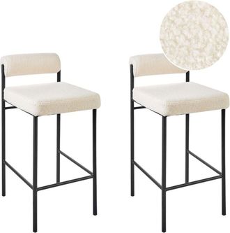 Beliani Set di 2 sedie da bar moderne con schienale arrotolabile Sgabelli con seduta imbottita in poliestere Boucle senza braccioli Gambe nere Bianco Amaya