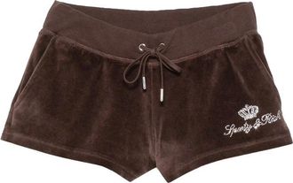 Sporty & Rich Juicy Script Velour Short - Dames - Bermuda - Bruin - XS - Katoen - Korte Broeken