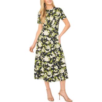 Ted Baker Chelsea Twist Front Floral Knit Midi Dress in Rich Black at Nordstrom, Size Medium