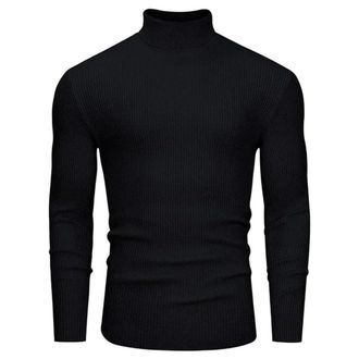 Generic Mens Slim Fit High Neck Sweater Mens Casual Pullover Knitted Long Sleeve Stripe Sweaters Black XXL