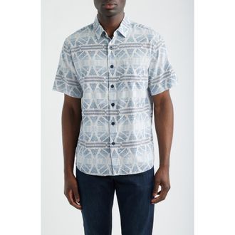 Pendleton Dawson Print Short Sleeve Linen Blend Button-Up Shirt in Ponderosa Grey/Blue at Nordstrom, Size Xx-Large