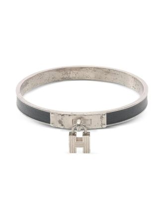 Herm&egrave;s 2000s Kelly padlock leather bangle - Silver
