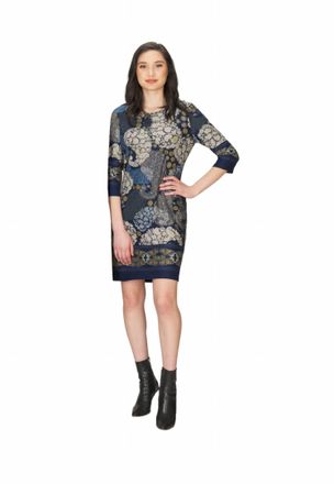 Papillon Paisley Border Print Dress In Blue