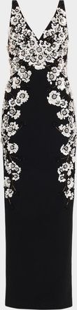 Aidan Mattox Floral Beaded Crepe Column Gown