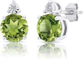 MAX + STONE Sterling Silver 7mm Round Gemstone and Diamond Accent Stud Earrings